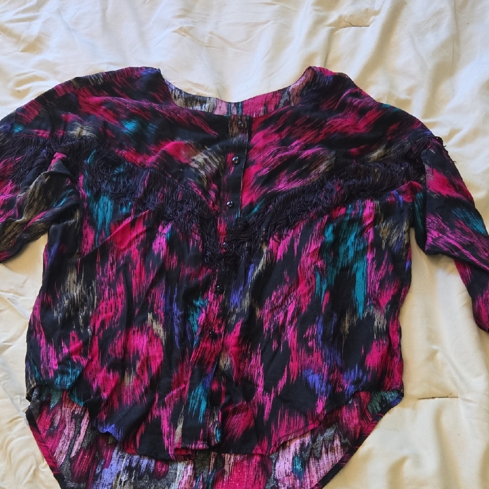 Panhandle Slim Multi-colored Fringe 3/4 Sleeve Blouse